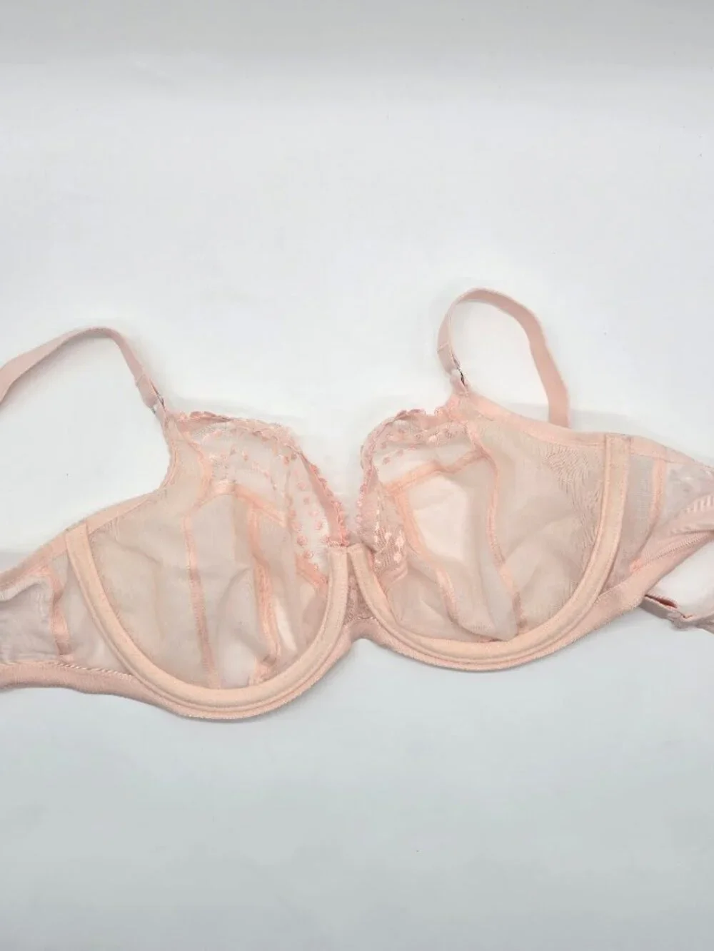 Sheer Embroidered Full-Coverage Bra in Blush Pink